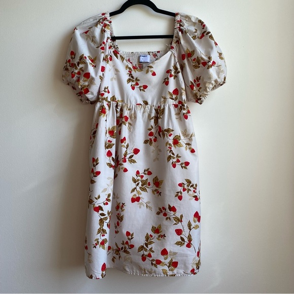 Old Navy Strawberry Puff Sleeve V-Neck Lined Mini Dress Elastic Back Women’s XS - Picture 2 of 11